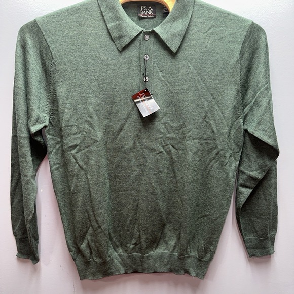 Jos A Bank Signature Collection Green Merino Wool Polo Sweater Mens Large NEW